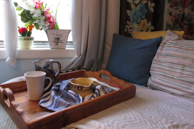 Simple breakfast served on bed